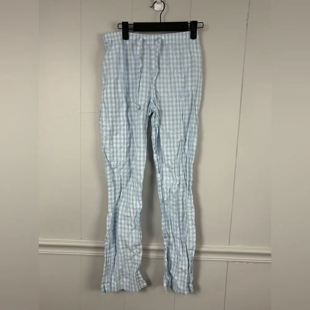 Love by Gap Blue White Gingham Button Down Pajama Bottoms Small Plaid Loungewear